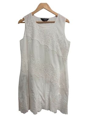 Amanda Collection Women’s White Eyelet Sleeveless Mini Dress 100% Cotton